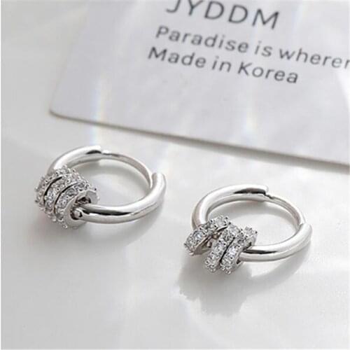 925 Sterling Silver Crystal Round Ball Charms Stud Earrings For Women Wedding Party Jewelry eh777