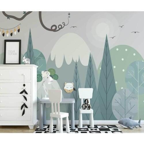 Custom mural wallpaper Nordic hand-painted woods valley cartoon bear childrens room indoor background wall photos 3d wallpaper