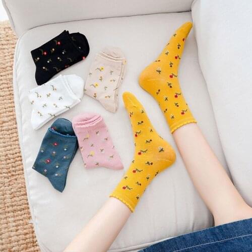 5 Pairs Solid Color Soft Small Flower Funny Cute Women Socks For Korea Style High Quality Crew Short Casual Ladies Sox Gifts