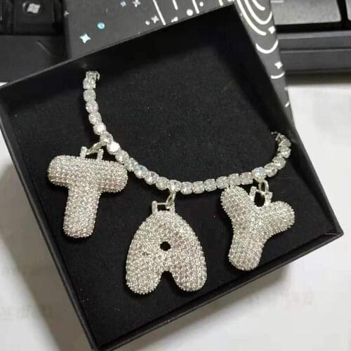 2019 New Name Necklace with Letter Rhinestone Zirconia Choker Unisex Bubble Letters Iced Out Mens Necklaces Tennis Chain