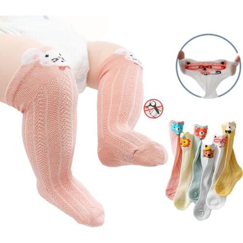 New Baby Mesh Socks Summer Long Mesh Stockings Cartoons Animal Cute High Stock Breathable Newborn 3 Pairs Babies Stocking 0-3Y
