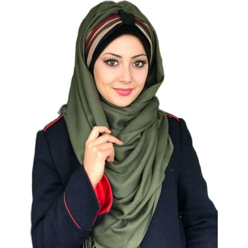 Yeni Moda Hijab 2021 Kadın Müslüman Başörtüsü İslami Kıyafet Türban Eşarp Şapka Fular Yeşil Tek Biritli Hazır Şal