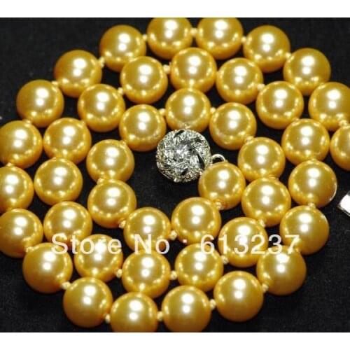 New fashion charms 10mm gold-color simulated-pearl shell chain necklaces round beads elegant women jewelry making 18inch MY2017