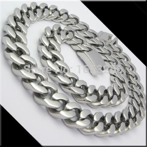 High Polished Heavy Chunky Stainless Steel Biker Chain Cuban Link Necklace 20mm 28'' for Mens Gifts
