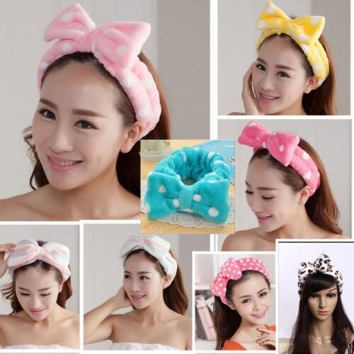 Lovely Girls Fashion Big Bow Dot Striped Soft Towel Hair Band Head Wrap Headband Make Up Headwear
