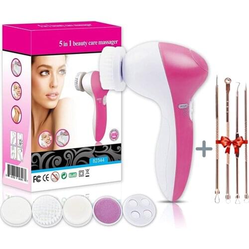 Facial Cleansing Brush 5 in 1 Portable Electric Facial Massager with 5 Spin Brush Heads for Acne Blackheads Skin Care&Acne Tools