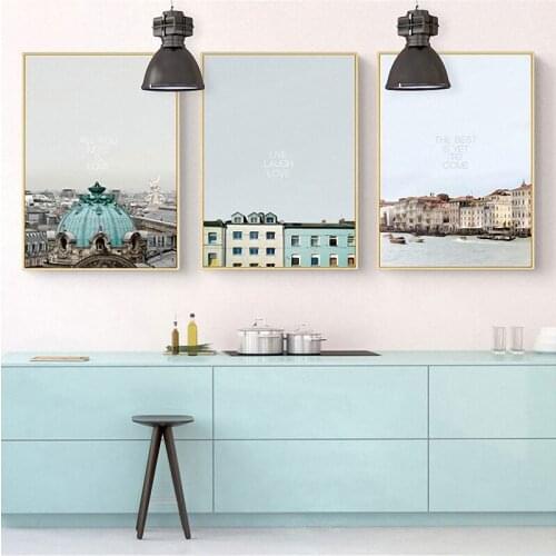 Tour bus natural scenery city architecture mural art Nordic poster and printing wall painting living room decoration