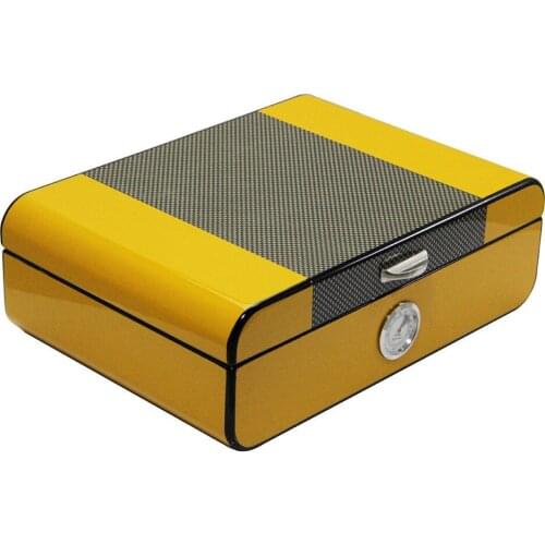 Yellow Cedar Wood Cigar Humidor with Cigar Hygrometer & Humidifier. Can hold 20 -30 cigars