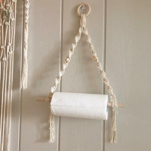 Toilet Rope Paper Holder Tapestry Towel Hanging Stand Kitchen Bathroom Hand-Woven Wall Mounted Storage Rack Decoration