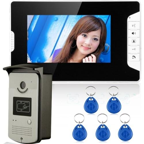 7 Inch RFID Video Door Phone Doorbell Intercom Kit 1-camera 1-monitor Night Vision with HD 700TVL CCD Camera