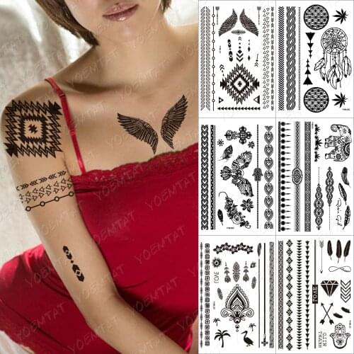 Waterproof black ink Tatoo Hand Arm Flower Fake Tattoo Sticker Lace Bride Henna Bracelet Tatoo Wedding Makeup Temporary Tatto