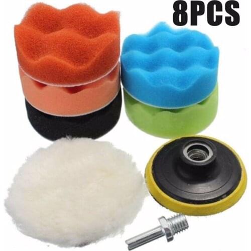 Wave Car Sponge Kit Foam Pad Reuseable Set 8pcs 75mm Wheel Buffing Care