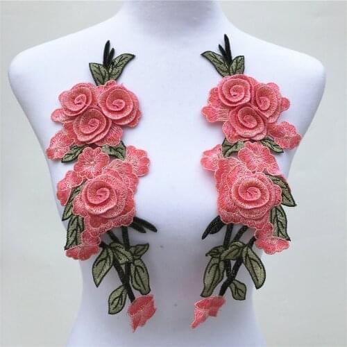 2pcs/Set Rose Flower Embroidery Lace Patches Sticker for Clothes Venise Floral Embroidered Applique Lace Trim Decorated