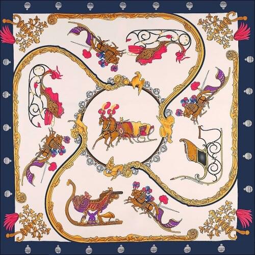 High-End Scarf Women Carriage Sleigh Printing Luxury Brand Handkerchief Ladies Neck Scarf Turban Beach Outing Sunscreen Shawl