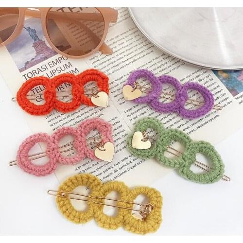Autumn and Winter Childrn Cute Colors Knitting Heart Ornament Hair Clips Girls Lovekly Barrettes Hairpins Kids Hair Accessories