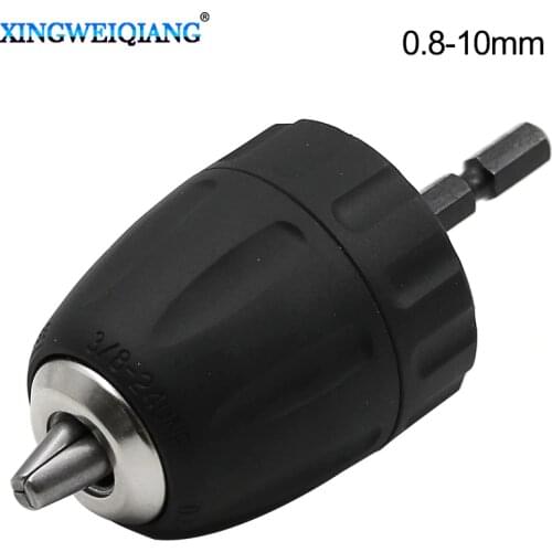 Drill Chuck Keyless Converter Clamping range 0.8-10mm Thread 3/8" 24UNF With 1/4" Hex Shank Adapter Drive For Impact Drivers
