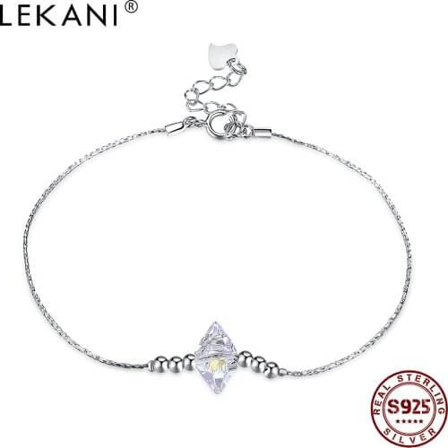 LEKANI 925 Sterling Silver Link Bracelets For Women With Cubic Zirconia Simple Atmosphere Bracelet Party Fine Jewelry New