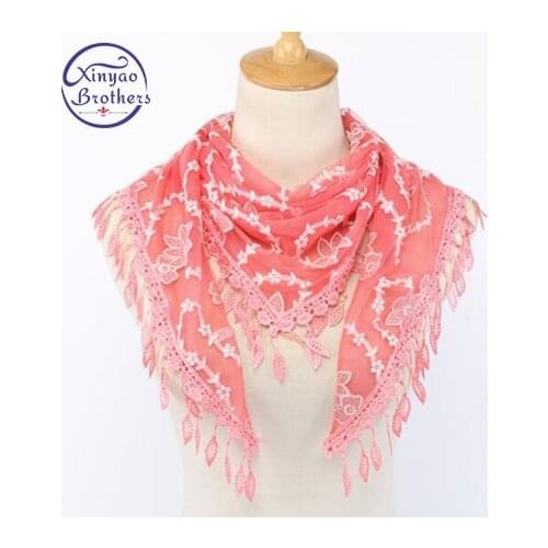 New Arrival Double Layers Brand Design Summer Lady Lace Scarf Tassel Women Triangle Bandage White Floral scarves Shawl