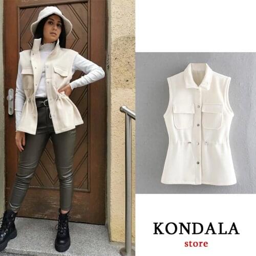 KONDALA Za 2020 Women Waistcoat Winter Streetwear Solid Knitted woolen vest Coats Sleeveless Fashion Jackets Ladies Parkas