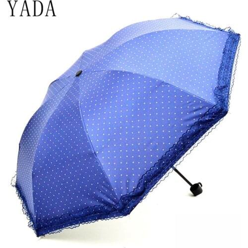 YADA Double Layer Lace Flower Dot Umbrella Rainy Wedding Umbrella For Women UV Folding Windproof Umbrellas Parasol Gift YD194