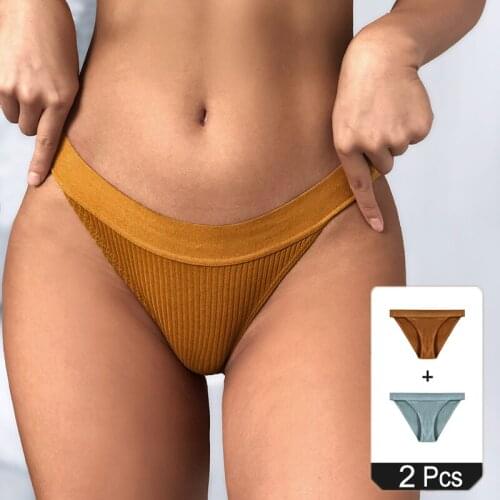 2pcs Set Solid Women Panties Cotton Bikini Sexy Low Rise Soft Comfortable Briefs Underwear For Girls S M L Underpants Multipack