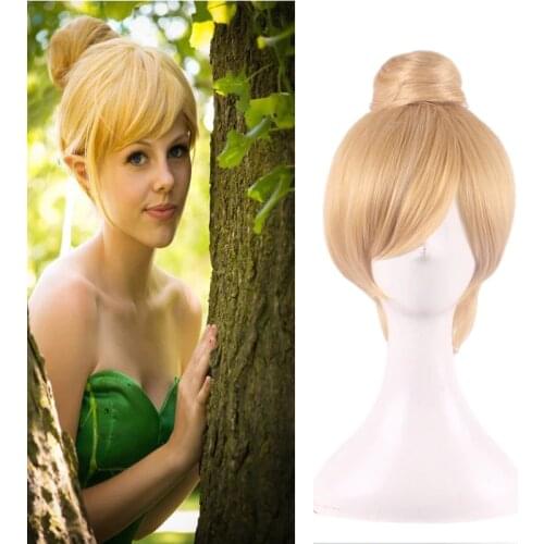 30cm Short Blonde Cosplay Wig Fairy Tinker Bell Full Hair Wigs For Women Princess Tinkerbell Adult Size Synthetic Hair +Wig Cap