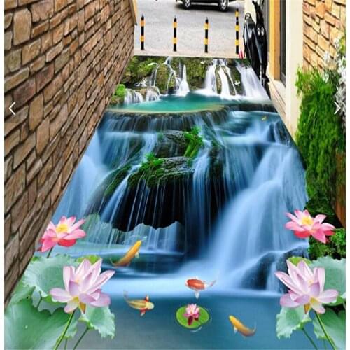 Beibehang custom flooring 3d living room in accordance of the carp lotus waterfall water bath kitchen 3d floor painting wallpape