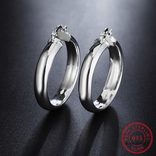 925 Silver Circle Creole Earrings Diameter 35mm Round Circle Hoop Earring For Women Brinco Fashion Jewelry Accessories