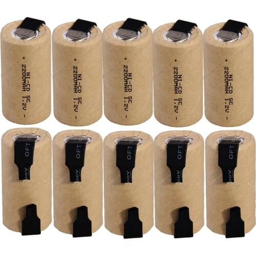 10 pcs subc battery SC battery rechargeable battery replacement 1.2 v with tab 2200mah for makita for dewalt for bosch for B&D