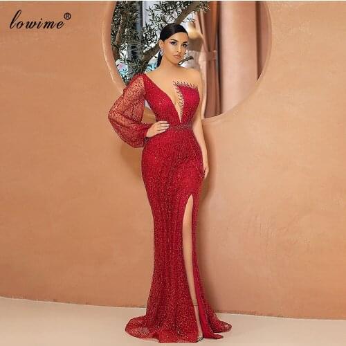 Arabic Red Cocktail Dresses Long One Shoulder Sexy Prom Dresses Evening Wear Women Wedding Party Dresses Robes De Cocktail