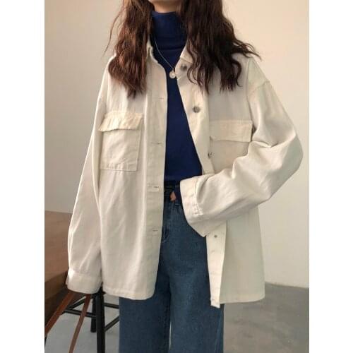 White denim jacket female 2020 new versatile loose Korean retro thin top