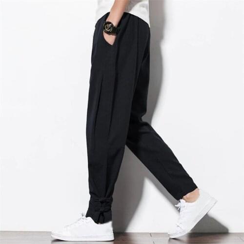 Chinese Style 2020 summer Autumn cotton linen trousers drawstring waist men pants casual trousers with button Large Size M-6XL
