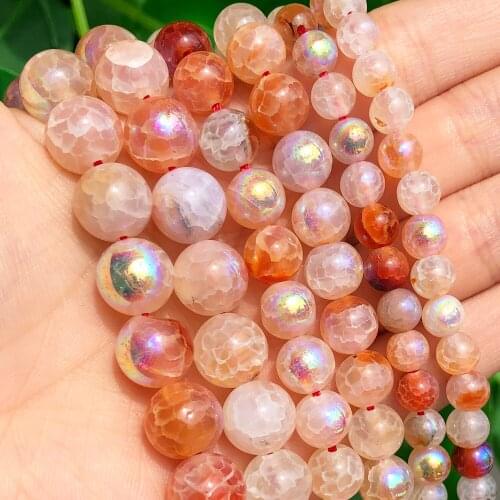Natural White Cracked Dragon Fire Agates Orange Multicolor Metallic Coated Plated Beads for Jewelry Making DIY Bracelet 6 8 10mm