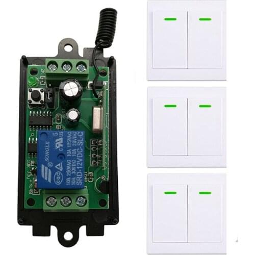 DC 9V 12V 24V 1CH Wireless Remote Control Switch System Receiver+3*Wall Panel Remote Transmitter Sticky Remote Smart Home Switch