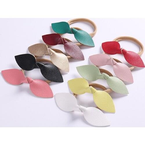 Kids Girls Headbands 2019 0-1-2-3-4Years Baby Girls Leather Leaves Bow Headwear With Elastic Nylon Head Band Hair Wear For Party