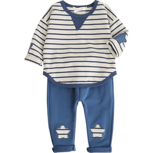 Childrens suit spring and autumn 2021 boys ins wind striped childrens suit girls star top + trousers two-piece suit 1-4Y