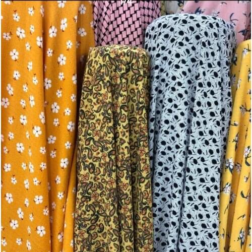 Broken flower elastic printing chiffon fabric spring and summer cashew flower dress top handmade garment fabric