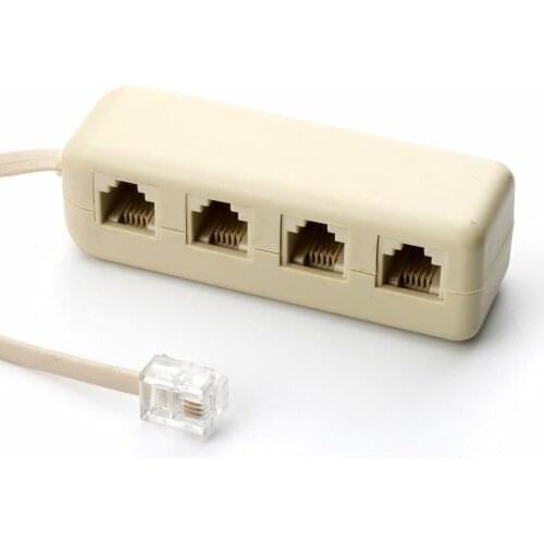 HWEXPRESS Hot RJ11 6P4C to 6P4C 4 Way Telephone Line Modular Splitter Adapter White