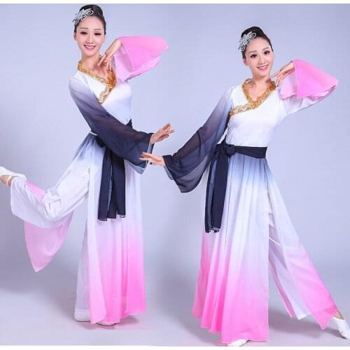 Chinese style Hanfu classical dance costumes adult female Yangko dance national fan dance costume