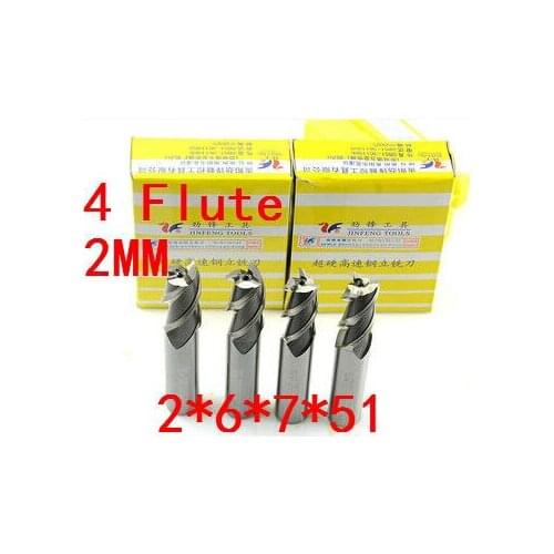 High Quality 10pcs End Mill 2mm four 4 Flute HSS & Aluminium End Mill Cutter CNC Bit, Milling tools,2*6*7*51mm