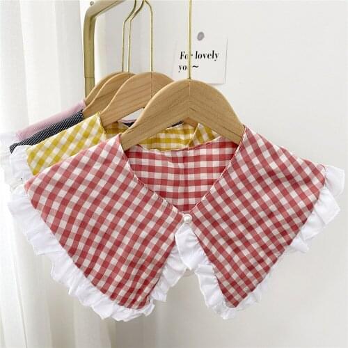 Summer Dress Plaid Detachable Doll Fake Collar Shawl Wrap for Women Shirt Lace Necklace Cape Half Blouse False Collar Decorative