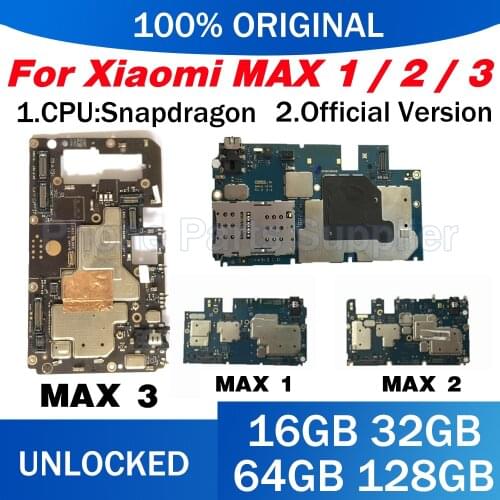 For Xiaomi MI Max 1 2 3 Motherboard MB Original Clean Replaced Mainboard With Full Chips Logic Board Android OS 16G/32G/64G/128G