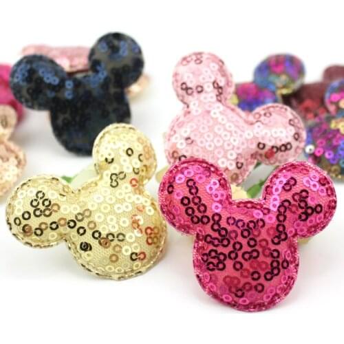 28Pcs 5*5.5cm Sequins Mouse Padded Appliques For clothing Kids BB Clip shiny crafts Ornament and Garment Accessoires wholesale