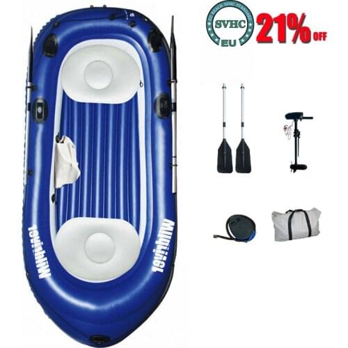 Inflatable Kayak Boat for 3 People Fishing Rowing PVC Boat Dinghy Raft with Paddle Foot Pump Storage Bag Cushion Electric Motor