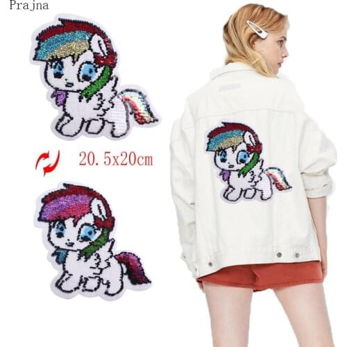 Prajna Unicorn Patch Reversible Change Color Magic Rainbow Sequins Patch For Jeans Jacket DIY Clothing Fashion Sticker Applique