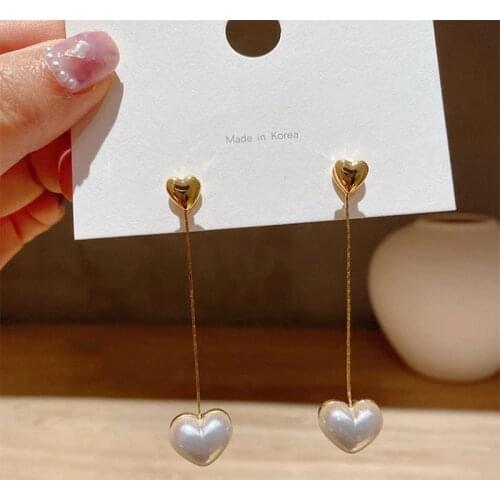 Delicate Korean Micro Pave Zircon Heart Drop Earrings For Women Girls Elegant Shell Pearl Boucle D'Oreille Jewelry