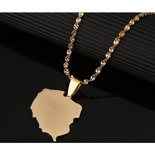 Stainless Steel Gold Color Polska Map Pendant Necklace Map of Poland Charm Jewelry