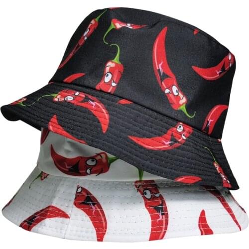 Men Women Red Chili Print Bucket Hat Hip Hop Fisherman Panama Hats Outdoor Summer Casual Bucket Cap