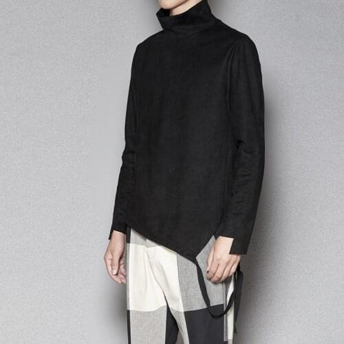 Tailoring Imitation Velvet Leather Long-sleeved Slim Shirt High Collar Trend T-shirt Stranger Things T Shirt Streetwear Hip Hop