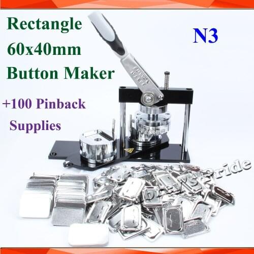 Professional N3 Rectangle 60x40mm Badge Button Maker Making Machine +100 Sets of Metal Pinback Button Supply Kit
